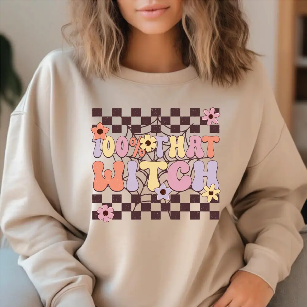 100% That Witch Sweatshirt Halloween gift Retro Halloween Sweatshirt cstmzn-hllwn-01 - Physical