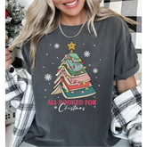 All Booked For Christmas Comfort Colors Shirt Gift for Librarian Bookworm Christmas Tee,Christmas Book Tree Shirt Book