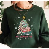 All Booked For Christmas Sweatshirt Gift for Librarian Bookworm Christmas,Christmas Book Tree Sweatshirt Book Lovers