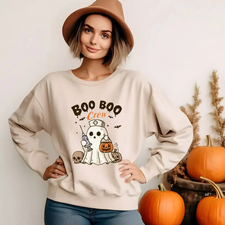 Boo Crew Halloween Nurse Sweatshirt Halloween Nursing Hoodie Nurse Fall Shirt Spooky Season Halloween Funny Halloween