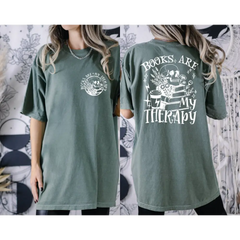 Books Are My Therapy Comfort Colors Shirt Floral Skull Book Lover Gift Book Loving Reading Shirt Shirt For Book Lovers