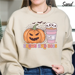 Brews and Boos Halloween Sweatshirt,Scary Halloween Sweatshirt Halloween gift Retro Halloween