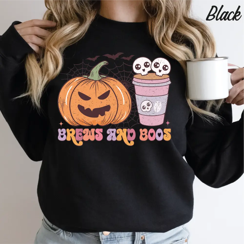 Brews and Boos Halloween Sweatshirt,Scary Halloween Sweatshirt Halloween gift Retro Halloween