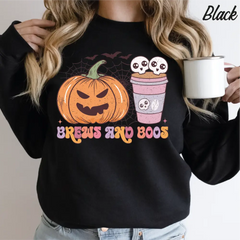 Brews and Boos Halloween Sweatshirt,Scary Halloween Sweatshirt Halloween gift Retro Halloween