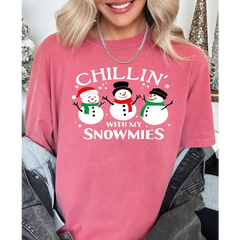 Chillin’ With My Snowmies Christmas Comfort Colors Shirt Cute Snowman Christmas Shirt Funny Christmas Family Shirt
