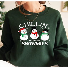 Chillin’ With My Snowmies Christmas Sweatshirt and Hoodie Cute Snowman Christmas Sweatshirt Funny Snowman Christmas