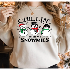 Chillin’ With My Snowmies Christmas Sweatshirt and Hoodie Cute Snowman Christmas Sweatshirt Funny Snowman Christmas