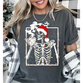 Christmas Skeleton Drinking Coffee Comfort Colors Shirt Coffee Lover Christmas Shirt Christmas Lights Comfort Colors