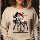 Christmas Skeleton Drinking Coffee Sweatshirt and Hoodie,Coffee Lover Christmas Sweatshirt,Christmas Lights Shirt,Dead