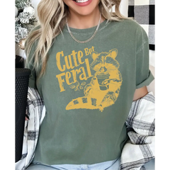 Comfort Colors Cute But Feral Raccoon Shirt Funny Raccoon Shirt Funny Meme Opossum Shirt Fall Coffee Shirt Raccoon Meme