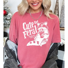 Comfort Colors Cute But Feral Raccoon Shirt Funny Raccoon Shirt Funny Meme Opossum Shirt Fall Coffee Shirt Raccoon Meme