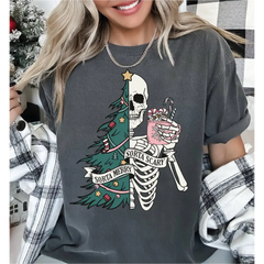 Comfort Colors Sorta Merry Sorta Scary Shirt Funny Christmas Shirt Cute Spooky Season Shirt Christmas Skeleton Shirt