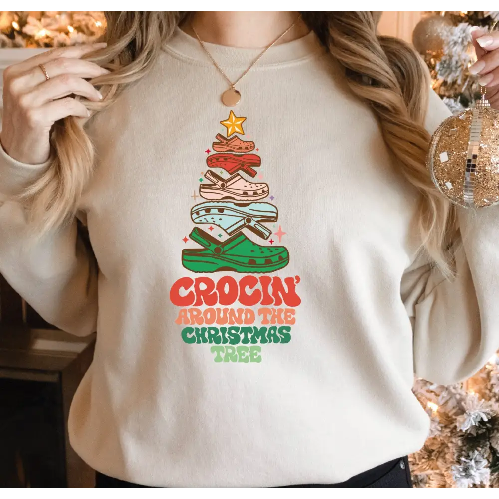 Crocin Around the Christmas Tree Sweatshirt and Hoodie Funny Christmas Sweatshirt Crocs Christmas Tree Sweatshirt Youth