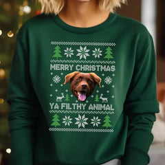 Custom Photo Merry Christmas Ya Filthy Animal Dog Cat Sweatshirt Dog Lover Sweater Funny Xmas Xmas Gift For Animal