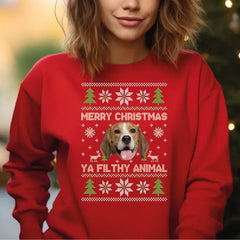 Custom Photo Merry Christmas Ya Filthy Animal Dog Cat Sweatshirt Dog Lover Sweater Funny Xmas Xmas Gift For Animal