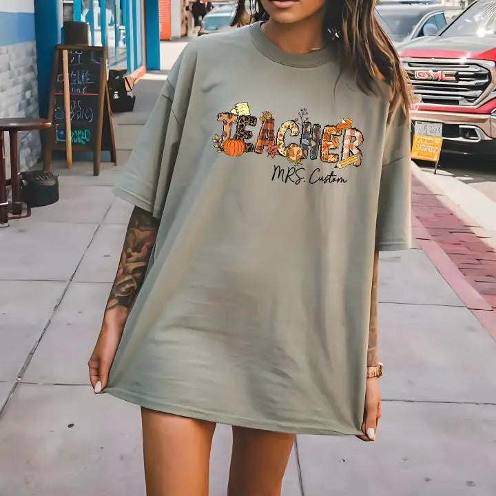 Custom Teacher Fall Tshirt Autumn Shirt Pumpkin Sesons Comfort Colors Tshirt Boho Fall Tshirt Pumpkin Spice