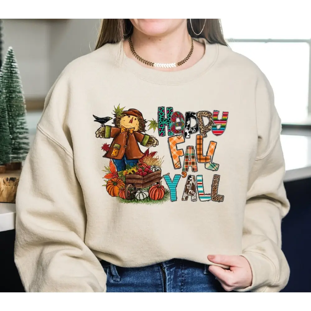 Fall Y’all Sweatshirt Fall Scarecrow Sweatshirt Pumpkin Scarecrow Sweater Happy Fall Yall Hoodie SAS399 - Physical