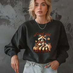 Feral Girl Autumn Sweatshirt Trendy Fall Season Hoodie,Pumpkin Season Retro Fall Season Shirt Autumn Raccoon,Funny