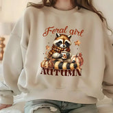 Feral Girl Autumn Sweatshirt Trendy Fall Season Hoodie,Pumpkin Season Retro Fall Season Shirt Autumn Raccoon,Funny
