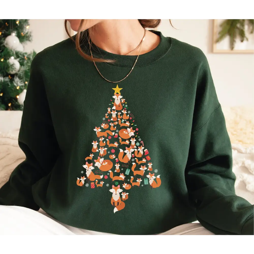 Fox Tree Christmas Sweatshirt Christmas Fox Tree Sweatshirt Fox Tree Xmas Youth Sweatshirt Funny Christmas Sweatshirt