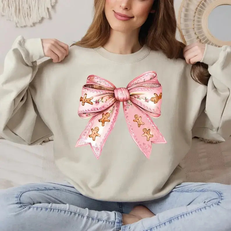 Gingerbread Bow Sweatshirt Christmas Gingerbread Bow Sweatshirt Coquette Gingerbread Sweatshirt - Physical