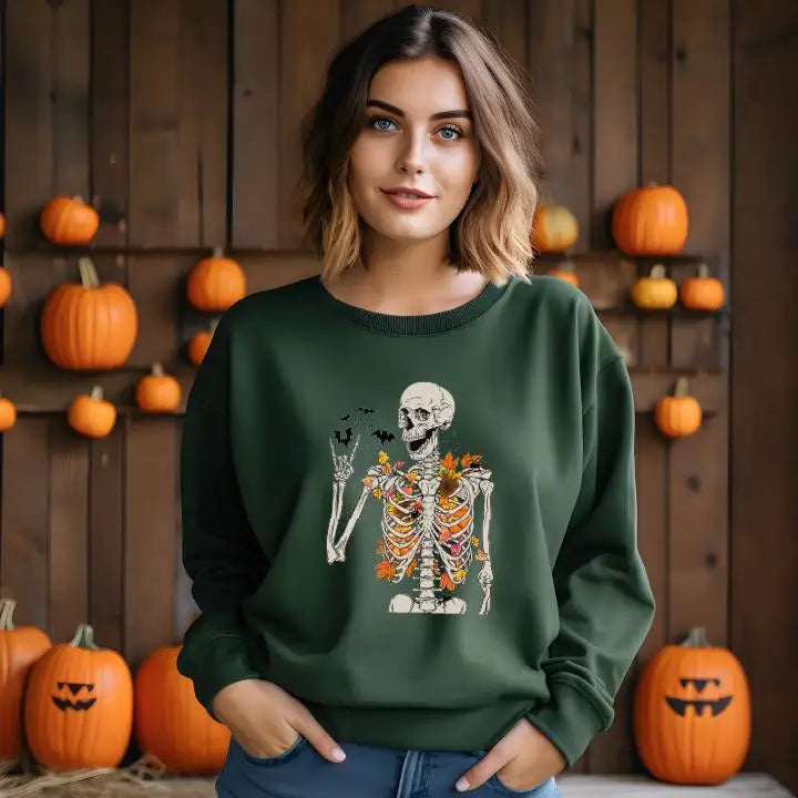 Halloween Skeleton Shirt Funny Skeleton Halloween T-Shirt Spooky Season Halloween Floral Skul Halloween Gift,SAS1711