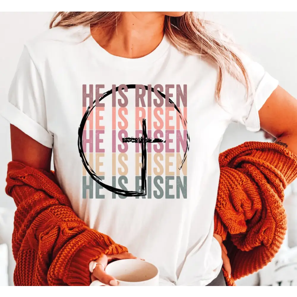 He Is Risen Shirt Women Retro Cross Shirt He Lives Tshirt Jesus Shirt Christian Apparel Bible Verse Gift for Women