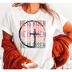 He Is Risen Shirt Women Retro Cross Shirt He Lives Tshirt Jesus Shirt Christian Apparel Bible Verse Gift for Women