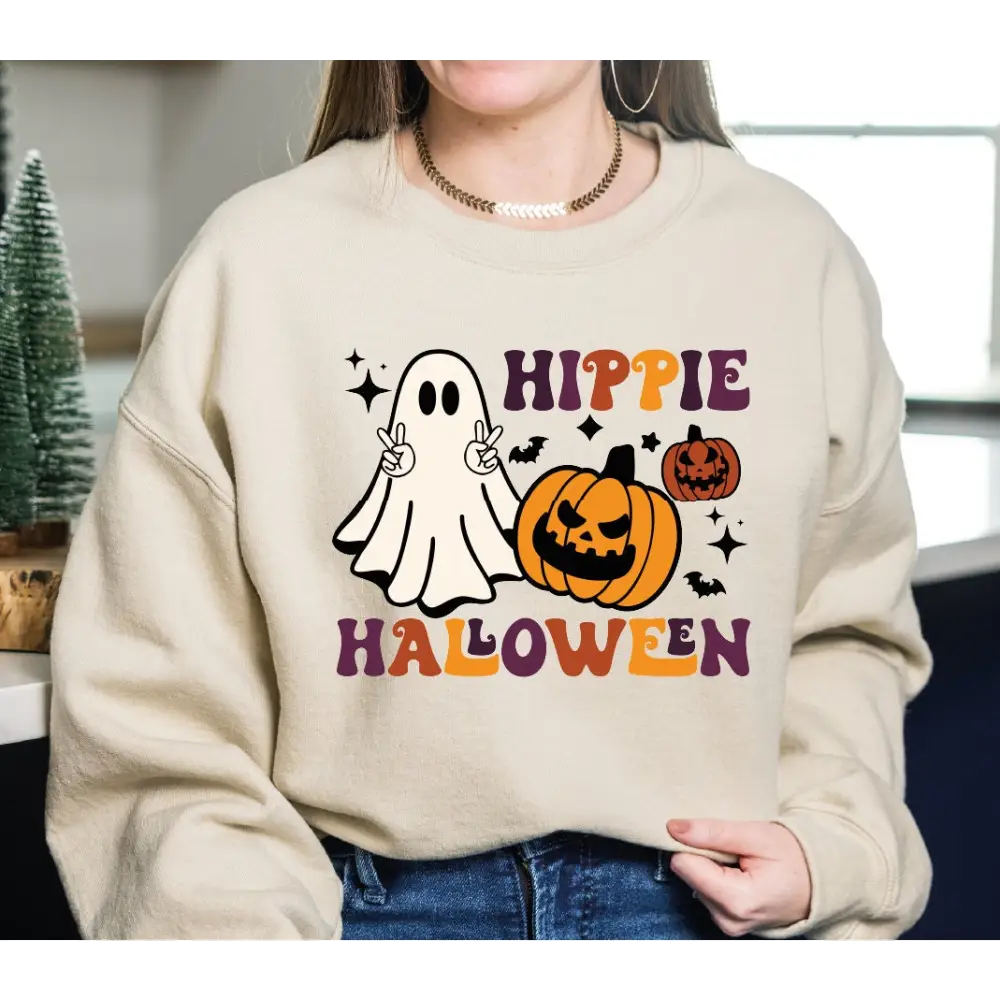 Hippie Halloween Sweatshirt Retro Halloween Sweater Ghost Hoodie Halloween Shirt SAS382 - Physical