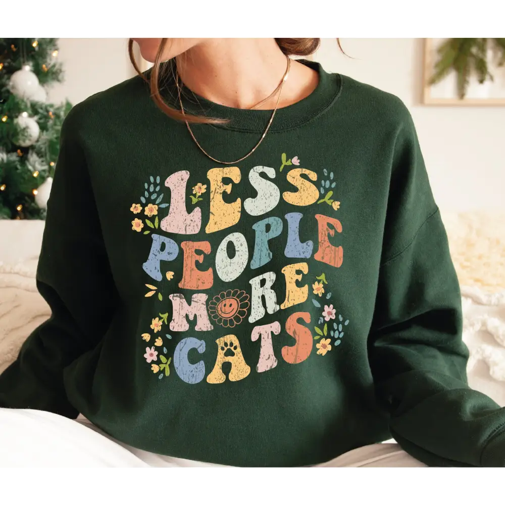 Less People More Cats Sweatshirt Retro Cat Lover Floral Cat Lover Gift Funny Cat Sweatshirt Gift-513 - Physical
