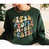 Less People More Cats Sweatshirt Retro Cat Lover Floral Cat Lover Gift Funny Cat Sweatshirt Gift-513 - Physical