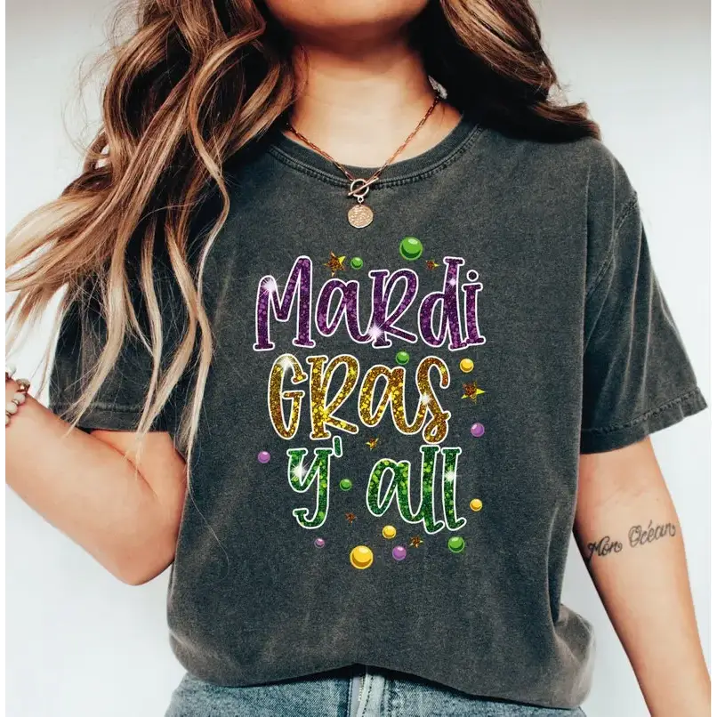 Mardi Gras Comfort Colors Shirt Mardi Gras Trendy Shirt New Orleans Carnival Parade Tee Glitter Effect(Not real