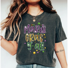 Mardi Gras Comfort Colors Shirt Mardi Gras Trendy Shirt New Orleans Carnival Parade Tee Glitter Effect(Not real