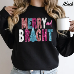 Merry And Bright Christmas Sweatshirt Christmas Gift Sweatshirt cstmzn-chrstms-006 - Physical