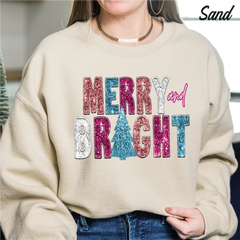 Merry And Bright Christmas Sweatshirt Christmas Gift Sweatshirt cstmzn-chrstms-006 - Physical
