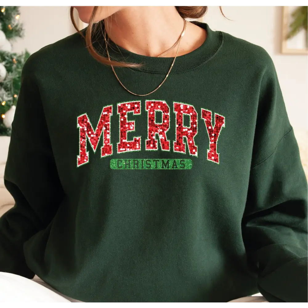 Merry Christmas Sweatshirt Retro Merry Sweatshirt Faux Glitter Merry Shirt for Women Shirt Youth Toddler Merry Shirt