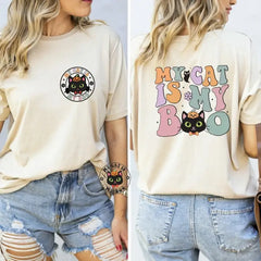 My Cat is My Boo Comfort Colors Tshirt Funny Halloween Shirt,Retro Style Ghost Shirt Adult Humor Halloween SAS1652