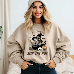 On My Way to Stir the Pot halloween Sweatshirt Halloween Raccoon Hoodie Funny Raccoon Shirt,Pumpkin Shirt Horror