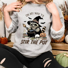 On My Way to Stir the Pot halloween Sweatshirt Halloween Raccoon Hoodie Funny Raccoon Shirt,Pumpkin Shirt Horror