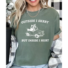 Outside I skrrt But Inside I Hurt Comfort Colors Shirt Raccoon T Shirt Weird T Shirt Meme T Shirt Trash Panda T Shirt