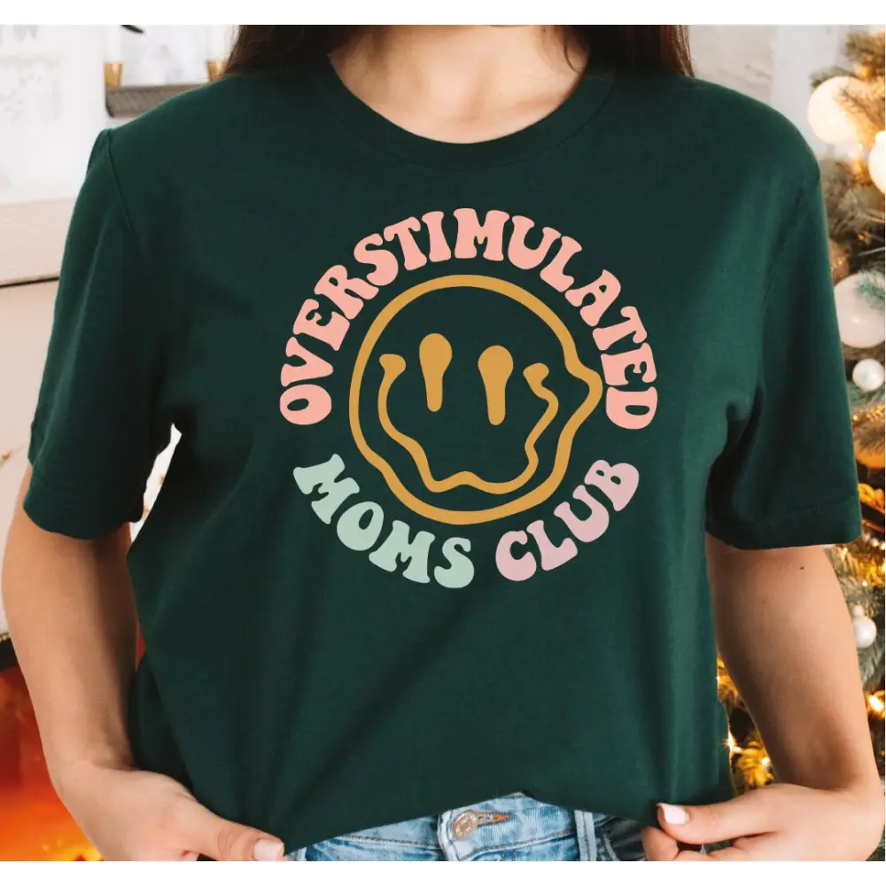 Overstimulated Moms Club Shirt Cute Retro Shirt for Moms Funny Mom T-shirt Girly T-shirt Smile Face Mom Tee Trendy