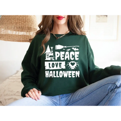 Peace Love Halloween Sweatshirt Halloween Wizard Sweatshirt Mens Womens Halloween Hoodie SAS387 - Physical