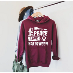 Peace Love Halloween Sweatshirt Halloween Wizard Sweatshirt Mens Womens Halloween Hoodie SAS387 - Physical