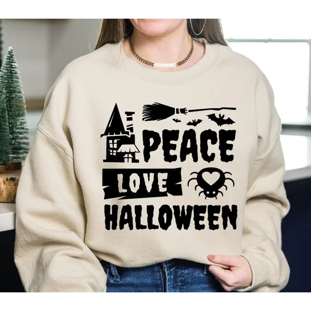Peace Love Halloween Sweatshirt Halloween Wizard Sweatshirt Mens Womens Halloween Hoodie SAS387 - Physical