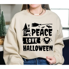 Peace Love Halloween Sweatshirt Halloween Wizard Sweatshirt Mens Womens Halloween Hoodie SAS387 - Physical