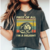 Retro First Of All I’m A Delight Sarcastic Angry Opossum Shirt Comfort Colors Funny Opossum Lover Shirt Cute