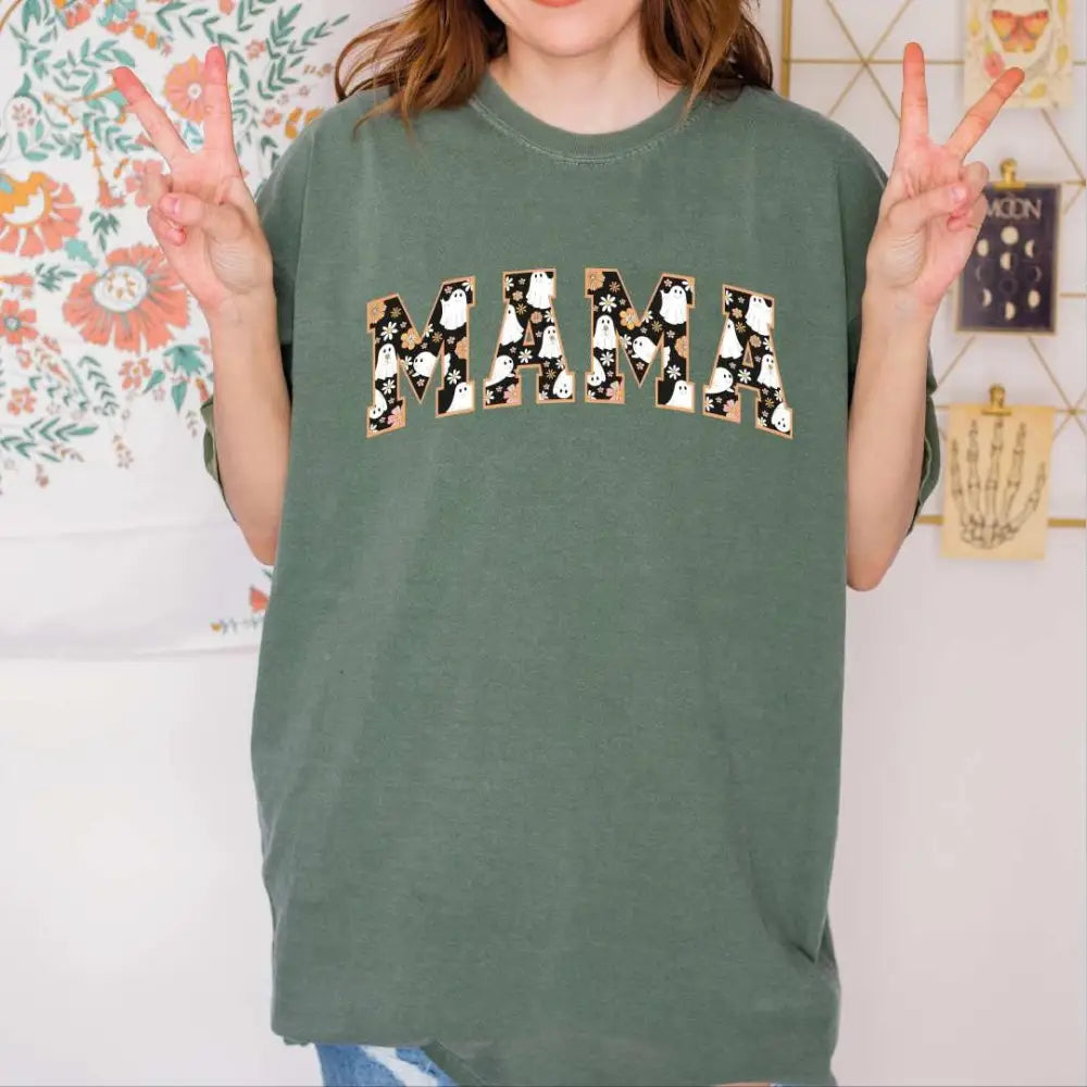 Retro Halloween Mama Shirt Halloween Mama Tshirt Ghost Mama T shirt SAS421 - Physical