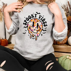 Retro Halloween Melting Face Sweatshirt Smiley Halloween Season,Spooky Vibes Tee Halloween Pumpkin Shirt,Funny