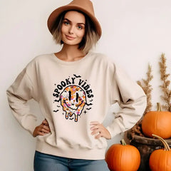 Retro Halloween Melting Face Sweatshirt Smiley Halloween Season,Spooky Vibes Tee Halloween Pumpkin Shirt,Funny
