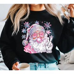 Santa Bubble Gum Christmas Sweatshirt Funny Santa With Sunglasses Shirt Pink Santa Christmas Sweater - Physical